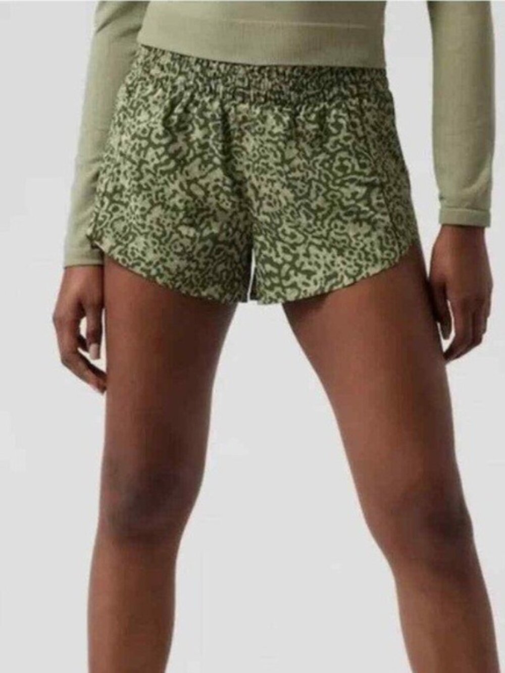 Athleta Olive Green Leopard Print Athletic Shorts